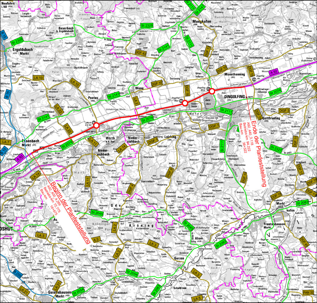 A 92 von Landshut/Essenbach bis zur Anschlussstelle Dingolfing/Ost: Regierung von Niederbayern genehmigt grundhafte Erneuerung