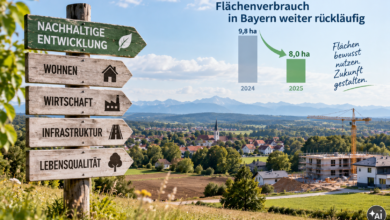 Bayerns Flächenverbrauch sinkt 2025 auf 8,0 Hektar pro Tag